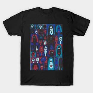 36 Faces in Blue and Red T-Shirt